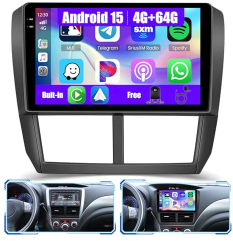 [4+64GB] Android 15 Car Radio for Subaru Forester Impreza WRX 2008-2012 with Wireless Carplay/Android Auto, 9 Inch HD Touchscreen Car Stereo with GPS WiFi Bluetooth FM/RDS EQ SWC