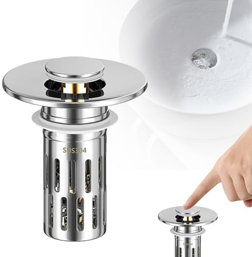 Dtoterul Pop Up Abflusssieb Waschbecken, Universal Abflussstopfen Mit Sieb Waschbecken, Edelstahl Waschbecken Stöpsel, Geeignet für Küche, Bad, Waschbecke