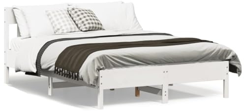 Teenpull Massivholzbett Bettrahmen aus Kiefernholz, Weiß, 140x190 cm Plattform Bett mit Kopfteil, stabiles Möbel Untergestell für Schlafzimmer, Jugendzimmer, ohne Matratze