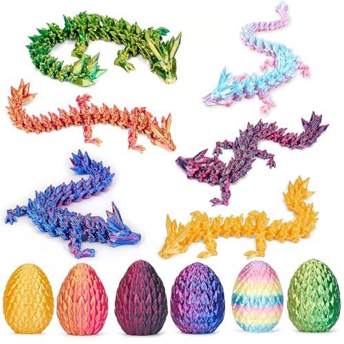 AYNKH 6PCS 3D Printed Dragon Egg Set with Articulated Mini Creature Inside, Fidget Stress Relief Toys, Collectible Eggs for Kids Teens, Easter Basket Stuffers, Home Office & Gift Ideas (Multicolour)