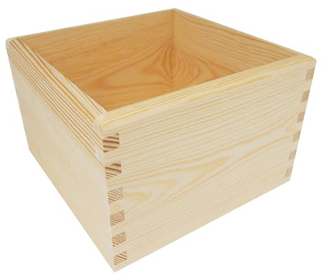 Wooden World - Fyrkantig trälåda av furu, naturfärgad, 20x20x13 cm - en solid låda för förvaring och dekoration