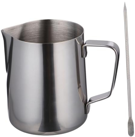 BIUDECO Pichet à Lait Inox avec Échelle Intérieure et Stylo Latte Art Cruche Mousseuse pour Espresso et Café Inox et Précis pour Maison et Bar