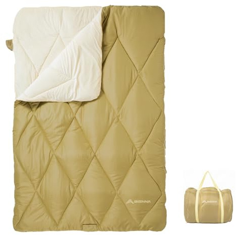 BISINNA Dubbel sovsäck, vattentät 0 °C vintercampingutrustning med kudde, queen size för 2 vuxna, vandring, backpacking, inomhus- och utomhusbruk i kallt väder (3,2 kg)