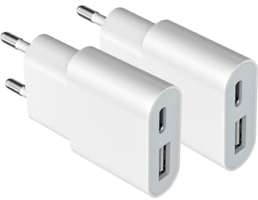 5 V 1 A Ultradünnes USB-Ladegerät, Dual-Port (USB C + USB A) Wandsteckdosenadapter, ideal für iPhone, Android-Telefone, eBook-Reader, Xperia, MP3-Player (Thickness 1.6cm/2pack/Weiss)