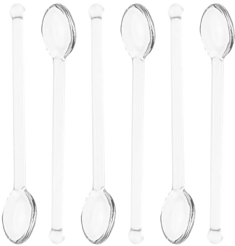 KHBUAB Set de 6 Cucharas Mezcladoras de Vidrio para Té y Cócteles, Cucharillas Pequeñas Transparentes para Café y Yogur, Uso Recomendado en Hogar y Celebraciones