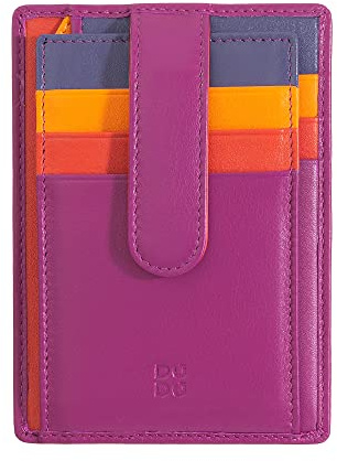 DUDU Porta Carte di Credito in Pelle Multicolore Sottile Slim Uomo Donna con 9 Slot e Chiusura di Sicurezza Fucsia