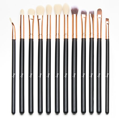 Qivange Synthetic Eye Makeup Brush Set Cosmetics Brushes Concealer Eyebrow Eyeliner Eyeshadow Blending Brushes(12pcs, Black with Rose Gold)