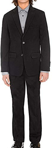 Calvin Klein Boys' 2-piece Formal Suit Set, Includes Single Breasted Jacket & Straight Leg Dress Pants With Belt Loops & Functional Pockets, Black, 10