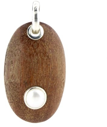 Anhänger Holzkiesel oval aus echtem Treibholz – Unikat | Perle - groß | Fassung aus 925 Sterling Silber | Charm P3126