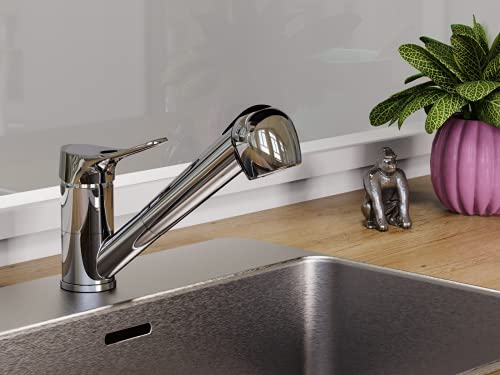EISL NI183VECR-LP VERONA Niederdruck-Wasserhahn Küche ausziehbar, Spültischarmatur mit herausziehbarer Geschirrbrause, Küchenarmatur mit 2 Strahlarten, 90° schwenkbarer Mischbatterie, Chrom
