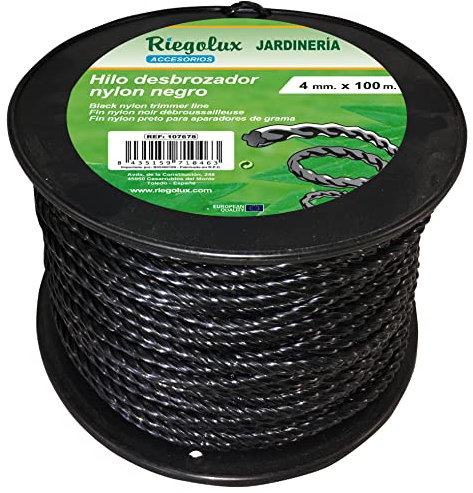 RIEGOLUX Filo decespugliatore nylon elicoidale, nero, 4 mm x 100 m, filo decespugliatore per disco decespugliatore, filo di nylon decespugliatore per tosaerba, giardino ed esterno