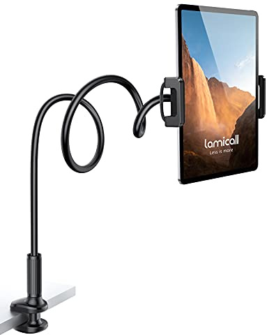 Lamicall Gooseneck Tablet Mount Holder for Bed - Flexible Tablet Arm Clamp for Bed Compatible with Pad Mini 7.9, Air 9.7, Pro 10.5, Kindle, Switch, Galaxy Tabs, More 4.7-11 Device - Black