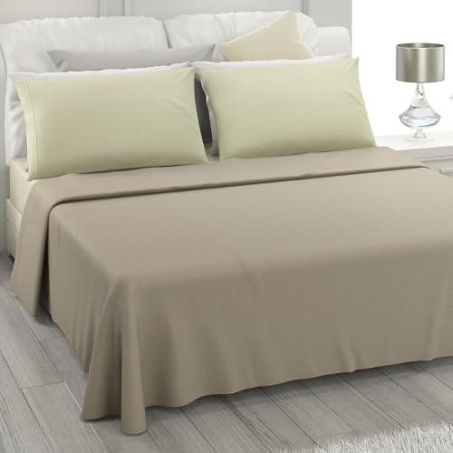 L'ANTICO ARCOLAIO - Completo Lenzuola Matrimoniali 4 Pezzi (Lenzuolo Sotto Beige, Lenzuolo Sopra Tortora) Set Lenzuola Matrimoniale Jaquard in Microfibra, Biancheria da Letto Made in Italy