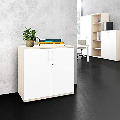 Weber Büro Profi Aktenschrank abschließbar 2OH Weiß-Ahorn Schrank Büroschrank Flügeltürenschrank