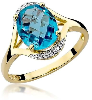 Lumari Gold - Damen Solitär Versprechen Ring Verlobungsring Damen Ring Gold 585 Echtgold 14k Gold mit natürlichem Diamanten Topas Gemstone Gelbgold - Ringe Frauen - Hochwertiges Geschenk