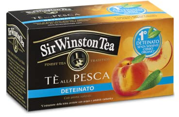 Sir Wiston Tea® | Tè Nero con Aroma Naturale alla Pesca Deteinato Senza Solventi Chimici Organici - 1 x 20 Bustine di Tè (30 Gr)