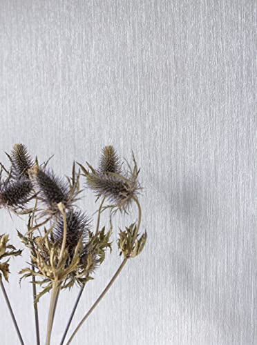 Newroom Vliestapete Grau Metallic Uni Tapete Wohnzimmer Schlafzimmer | Feiner Silberschimmer, changierende Strichstruktur, kühles Silbergrau, Wandtapete Büro Flur, ansatzfrei, skandinavisch