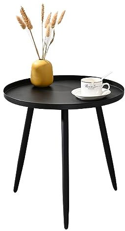 Runder Couchtisch, Terrasse Beistelltisch Outdoor, kleiner Metall-Beistelltisch, Nachttisch, Snacktisch für Wohnzimmer, Schlafzimmer, Garten, Terrasse, Balkon, 42 cm × 45 cm (schwarz)
