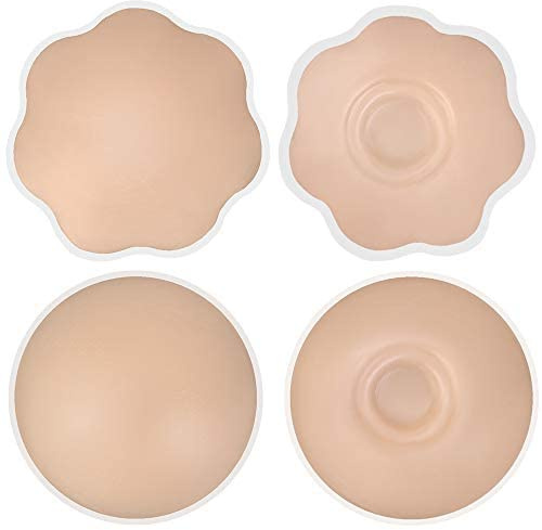 XJSGS Nipple Covers, Silicone Pasties Invisible -Nipple Pasties for Women Reusable Adhesive Nipple Stickers(Flesh-2pairs)