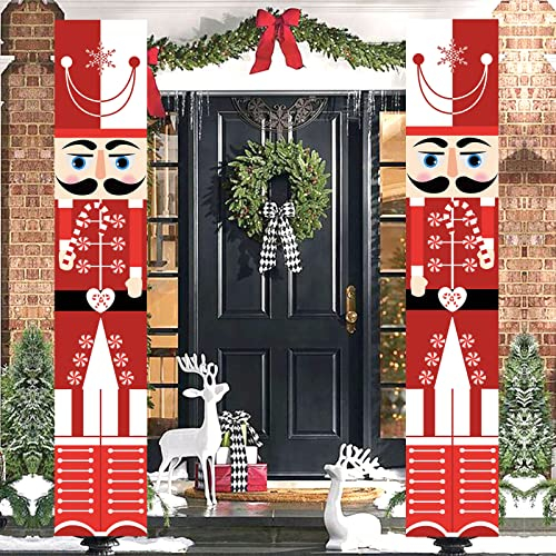 Nutcracker Banner Christmas Porch Sign Decoration Red DoorBanner Outdoor Figures,Life Size Soldier Model Nutcracker Banners,Merry Christmas Hanging Banner for Wall,Front Door Porch Outdoor Xmas Decor