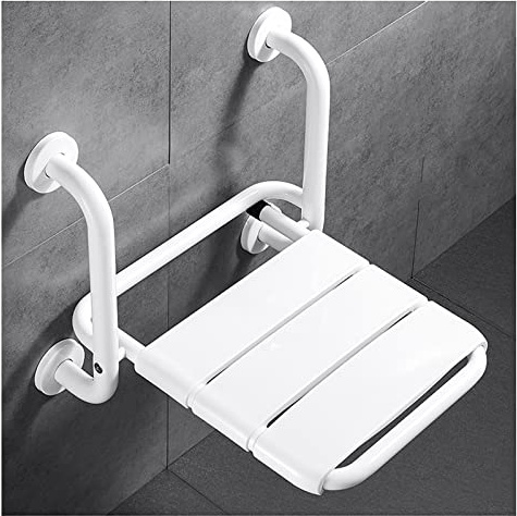 Duschhocker Klappbar Wandmontage, Klapphocker Weiß, Badezimmer Rutschfest Hocker Klappbar, Faltbar Duschsitz für Senioren, Wand Klappsitz Dusche, Klappbar Duschstuhl mit Armlehne oder Stütz(Color:B)