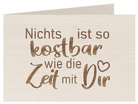 myZirbe Holzkarte - KOSTBARE ZEIT MIT DIR - Besondere Grußkarte, Liebeskarte, Jahrestags Karte, Freundschafts Karte, Postkarte, Geschenkkarte, Klappkarte, Einladung Holzart:Ahorn