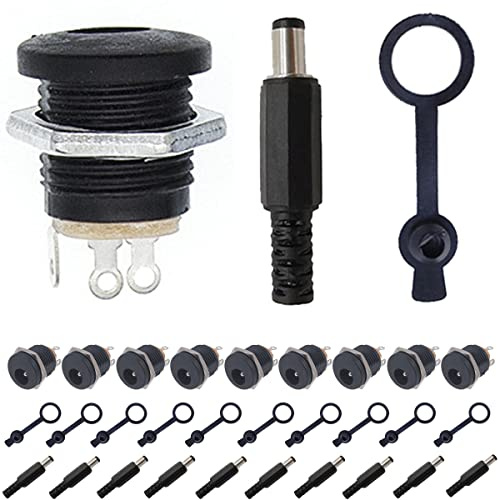 DAOKAI DC Mount Adapter Set,10 Stück 5.5 x 2.1mm DC Buchse Plug-in-Anschluss,10 Stück 5.5 x 2.1 mm DC Stecker,10 Stück Gummi Schutzklappen,für Audio/Video