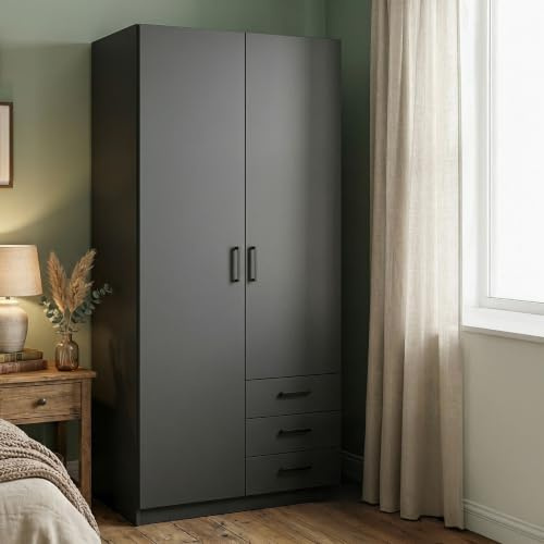 Dmora - Kleiderschrank 2 Türen Mare, Schlafzimmermöbel, Schrank, Garderobe, 99x50 h200 cm, Grau