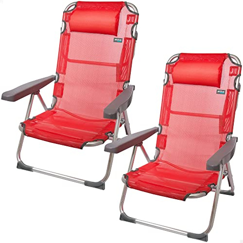 AKTIVE 62265 - Confezione da 2 sedie alte pieghevoli con cuscino per spiaggia, giardino, terrazza o campeggio | Misure 48x60x90cm | Braccioli resistenti ed ergonomici