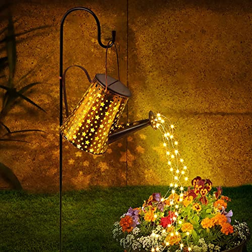 Lureshine Solar Gießkanne, LED Giesskanne Garten Solar Wasserfall, Außen Wasserdicht Metall Solarleuchten Garten Deko, Solar Gießkanne mit Lichterkette für Außen Rasen Gehweg Terrasse Hofweg