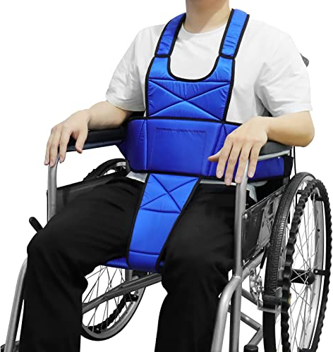 LOSCHEN Rollstuhlgurt rutschfest, atmungsaktiver Ganzkörpergurt, Rollstuhlzubehör gegen Umkippen, geeignet für ältere Menschen und Patienten mit eingeschränkter Mobilität (Blau)