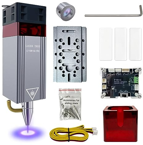 Uppgraderad 10 W lasermodulsats med lufthjälp och magnetiskt ögonskydd tillsammans, laserträd 10 W laserhuvud dubbel ultrafin komprimerad punkt kompatibel med lasergraveringsmaskin, 12 V