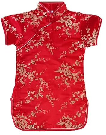 FAMZON Kinesiska flickor orientalisk kimono-klänning KATAN siden cheongsam fin klänning kinesisk nyårsfestklänning 1-14 år (as8, ålder, 11_år, 13_år, röd)