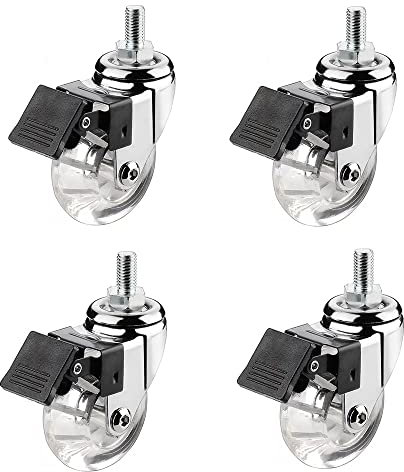 FREAZE M8/M10 Lenkrollen Mit Gewinde 15mm, Transparent Polyurethan Räder Kein Geräusch, Leise Möbelrollen Mit Bremse Für Couchtisch-Blumenständer 4er-Set (Color : 4with Brake, Size : 1.5-M10)