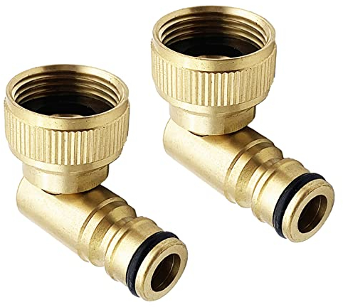 Tesmotor 2Pcs Angled Tap Connector, Plug System 3/4 Inch Internal Thread (26.5 mm / G3/4 Inch) Brass Hose Adapter
