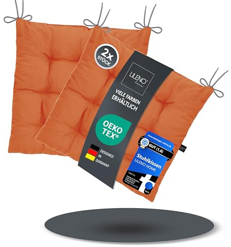 LILENO HOME Linda FUM, set di 2 cuscini per sedia, 07, color terracotta (40 x 40 x 6 cm), per giardino, cucina o sala da pranzo, resistenti ai raggi UV, per interni ed esterni, come cuscino per sedia
