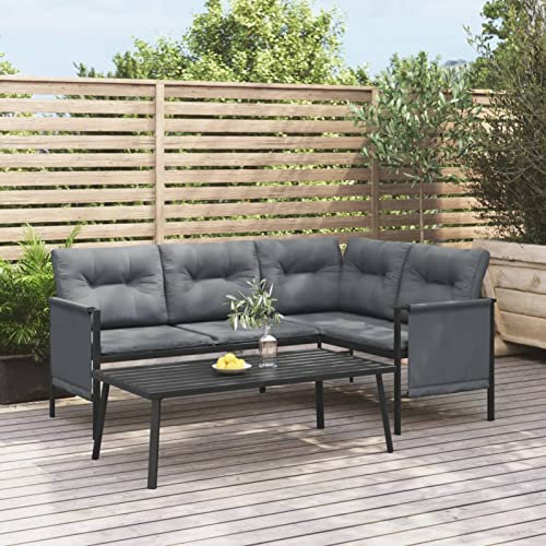 Festnight Gartenlounge Stahl Lounge Gartenmöbel Set Ecklounge Loungemöbel Terrasse Sitzgruppe Garten L Form Eck Terrassenmöbel Ecksofa Gartensofa