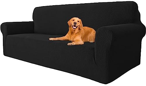 YSTELLAA Stretchigt Sofföverdrag Med Armstöd 3-Sits, Elastiskt Soffskydd Universell, Pet Soff Cover Töjbart Överdrag, Modernt Soffskydd Jacquard, Avtagbar Halkfri Fåtöljöverdrag, Svart