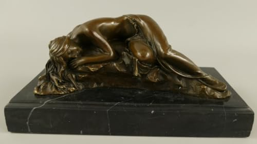 Casa Padrino Luxus Bronze Skulptur schlafende Frau Bronze/Schwarz 22 x 11 x H. 10 cm - Bronze Figur mit Marmorsockel - Schreibtisch Deko Accessoires