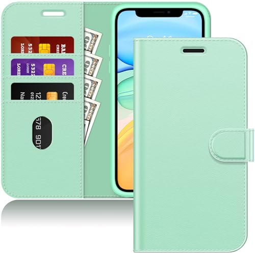 JETech Brieftasche Hülle für iPhone 11 6,1 Zoll, Stoßfestes PU Leder Magnetisches Flip Abdeckung mit Kartenhalter und Standfunktion (Grün)