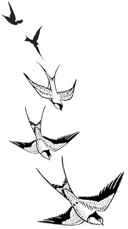 Tatuaggi Temporanei 10 Pc Di Tatuaggio Con Rondine In Nero - Cinque Uccelli In Volo - Tatuaggio Temporaneo Per Il Corpo