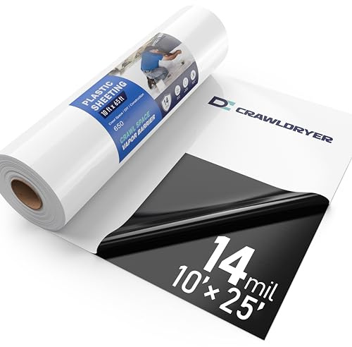 Crawl Space Vapor Barrier - 14 mil 10' x 25', Vapor Barrier for Crawlspace Encapsulation kit, Vapor Barrier Plastic Material, Crawlspace Liner, Heavy Duty Plastic sheeting, Black and White Panda Film
