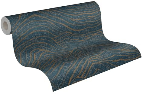 A.S. Création Designtapet 3D-utseende mörkblått guld – jade väggtapet 395074 – högkvalitativ fibertapet med metallisk effekt – 10,05 m x 0,53 m – tillverkad i Tyskland