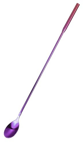 QUARKZMAN Cuchara de Mezcla de Mango Largo, Cuchara de Mezcla de Barman de Acero Inoxidable, Cucharilla de Cóctel (Longitud: 300mm/11.81, Morado)