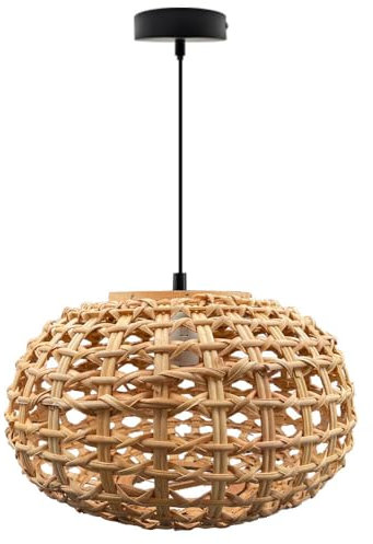 FactorLED Lámpara Colgante de Mimbre, Casquillo E27, Pantalla Mimbre Natural Nórdico, Altura Regulable, Luz Decorativa Vintage, para Techos de comedor, dormitorio, cocina y salón. (KOLDING)