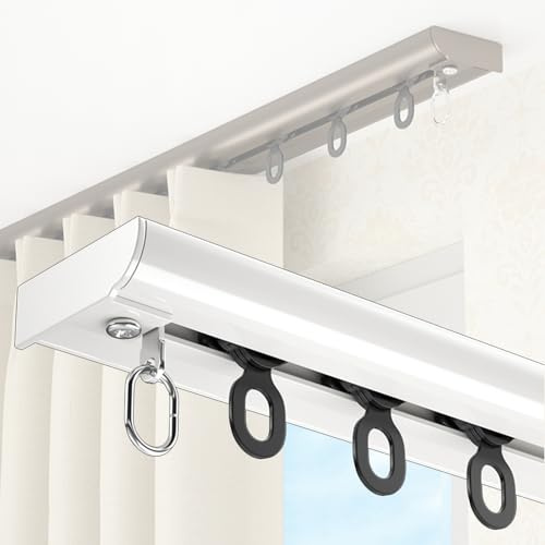 Aluminium-Vorhangschiene, An Der Decke Montierte Gardinenschiene Für Gardinen, Vorhänge Und Raumteiler, Vorgebohrtes Loch Für Die Deckenmontage, Schiebevorhangschiene Für Die Pri(Size:3.7M,Color:Weiß)