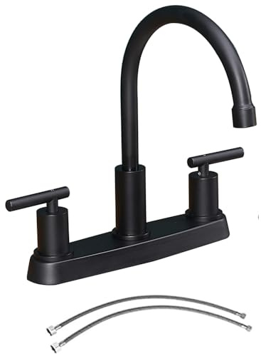 3 Hole Kitchen Faucet, Matte Black Two Handles Kitchen Faucet, RV Kitchen Sink Faucet, 3 Hole or 4 Holel Faucet for Kitchen Sink,TDLKF024W-B