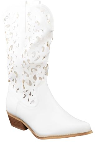 Toocool Scarpe donna stivali stivaletti texani camperos western traforati G629 [40,bianco]