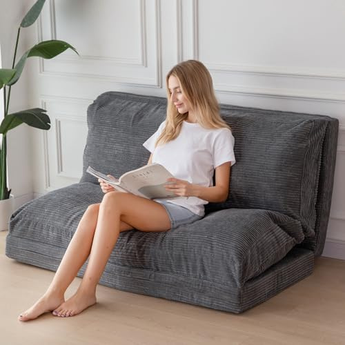 MAXYOYO Sitzsack-Bett, faltbar, Cordsamt, Schlafsofa, Bodenmatratze für Erwachsene, extra dick, 4-Fach gefaltet, Bodencouch für Schlafzimmer, Wohnzimmer, Anthrazitgrau, 100 x 240 cm