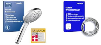 Duravit Universal Duschkopf, Duschbrause mit 3 Strahlarten & Universal Brauseschlauch, flexibler Duschschlauch 1,60 m mit Verdrehschutz, knickfest, Chrom Kunststoff